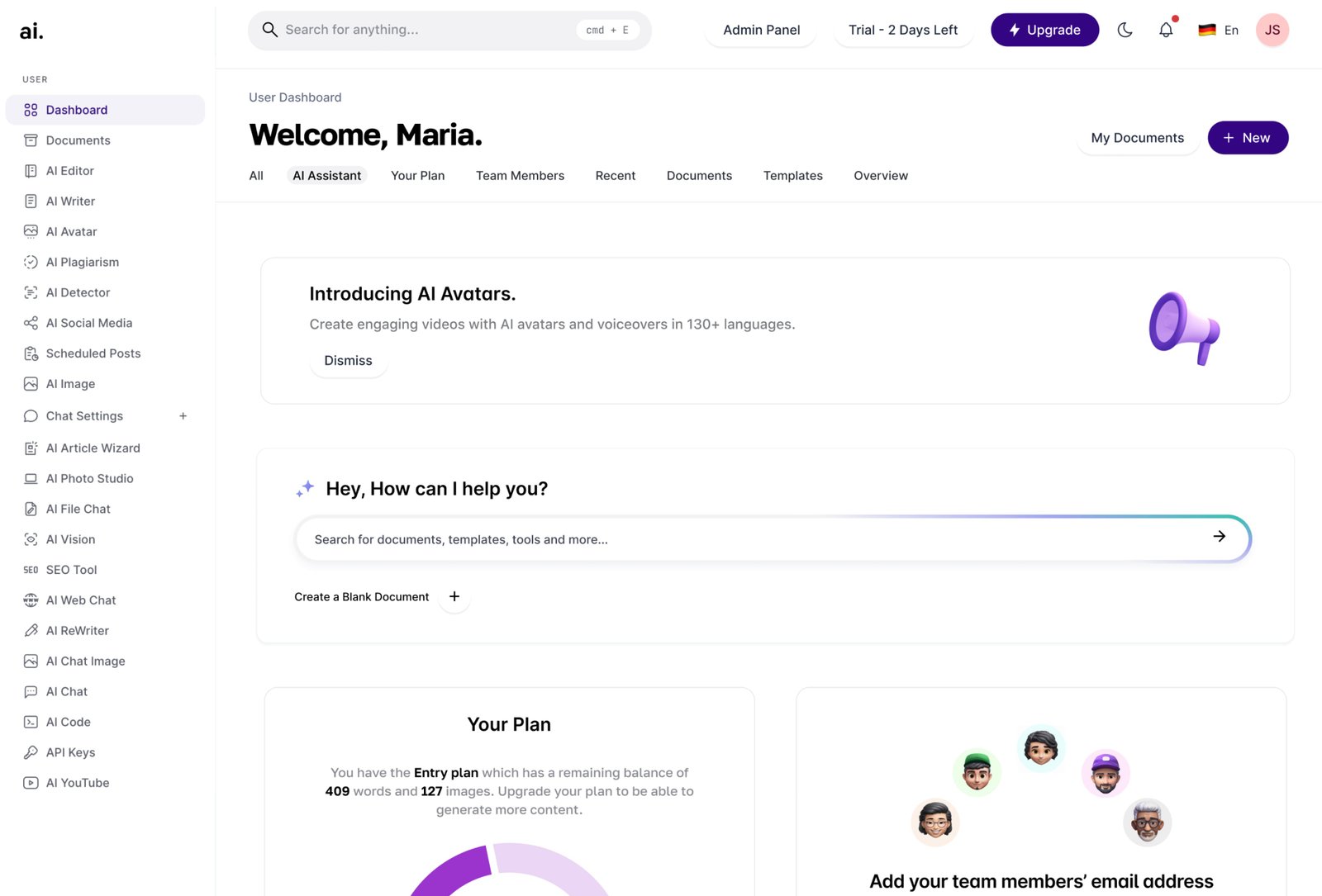 Image of Ai Asistant dashboard